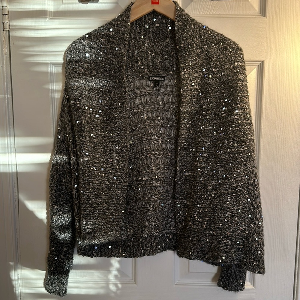 Charcoal sequin cropped Express brand cardigan size small